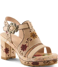 L'ARTISTE Jawdrop Leather Floral Platform Block Heel Sandals