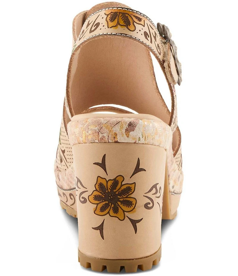 L'ARTISTE Jawdrop Leather Floral Platform Block Heel Sandals