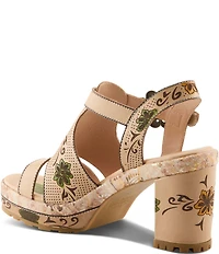 L'ARTISTE Jawdrop Leather Floral Platform Block Heel Sandals
