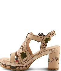 L'ARTISTE Jawdrop Leather Floral Platform Block Heel Sandals