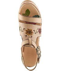 L'ARTISTE Jawdrop Leather Floral Platform Block Heel Sandals