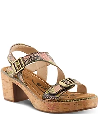 L'ARTISTE Jess Floral Embossed Leather Platform Block Heel Sandals