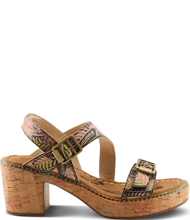 L'ARTISTE Jess Floral Embossed Leather Platform Block Heel Sandals
