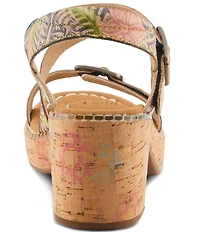 L'ARTISTE Jess Floral Embossed Leather Platform Block Heel Sandals