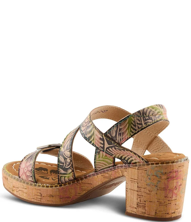 L'ARTISTE Jess Floral Embossed Leather Platform Block Heel Sandals