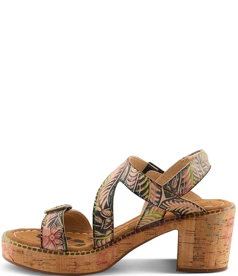 L'ARTISTE Jess Floral Embossed Leather Platform Block Heel Sandals