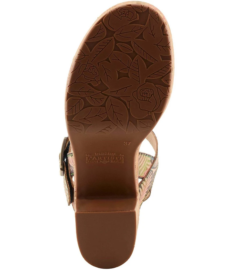 L'ARTISTE Jess Floral Embossed Leather Platform Block Heel Sandals