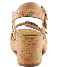 L'ARTISTE Jess Floral Embossed Leather Platform Block Heel Sandals