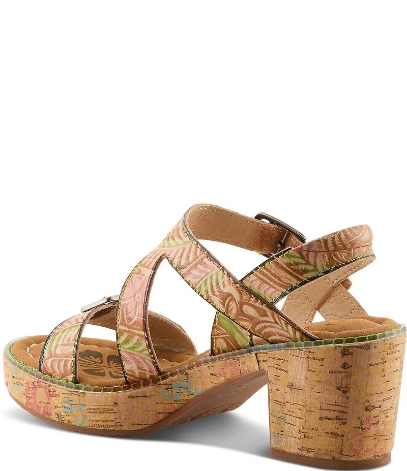L'ARTISTE Jess Floral Embossed Leather Platform Block Heel Sandals
