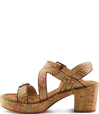 L'ARTISTE Jess Floral Embossed Leather Platform Block Heel Sandals