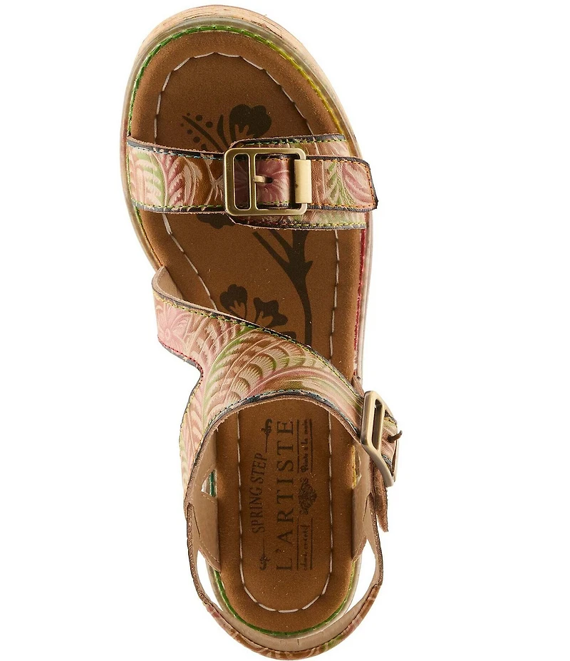 L'ARTISTE Jess Floral Embossed Leather Platform Block Heel Sandals