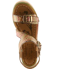 L'ARTISTE Jess Floral Embossed Leather Platform Block Heel Sandals