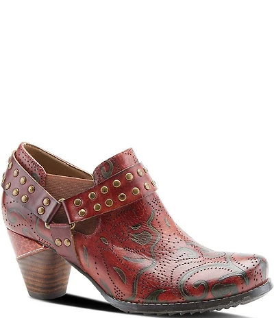 L'ARTISTE Kacielou Tooled Perforated Leather Studded Harness Hardware Shooties