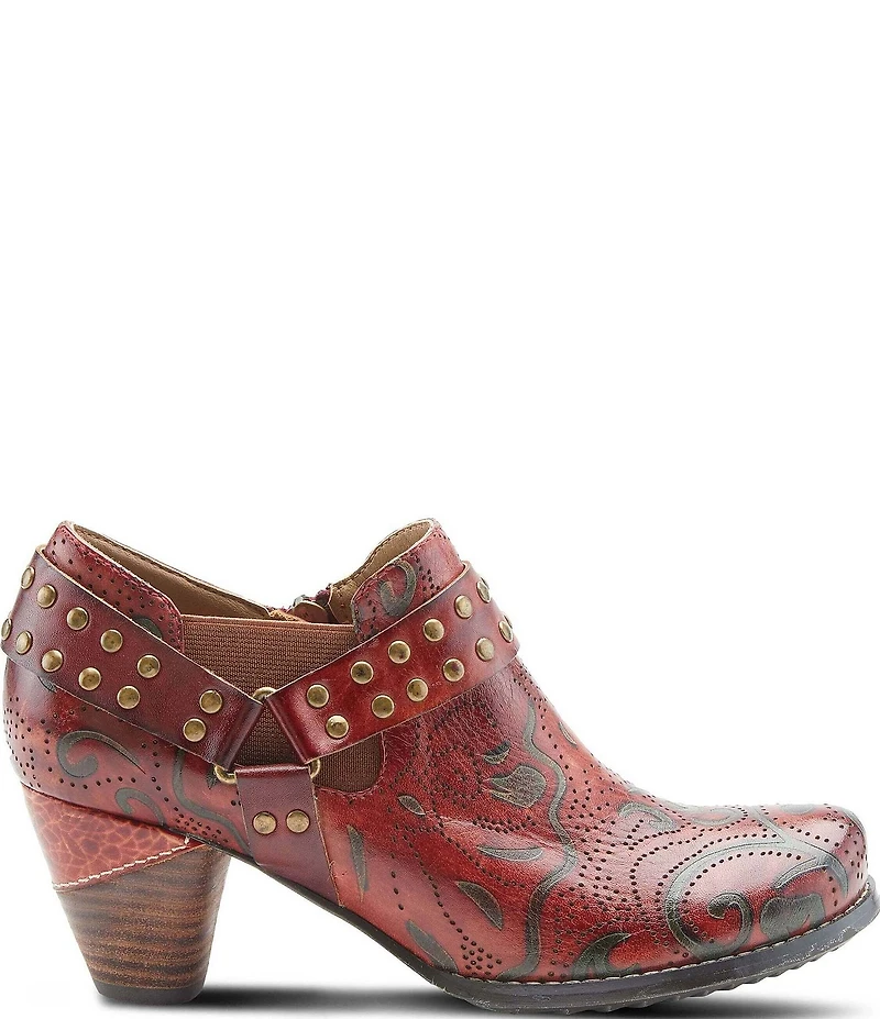 L'ARTISTE Kacielou Tooled Perforated Leather Studded Harness Hardware Shooties