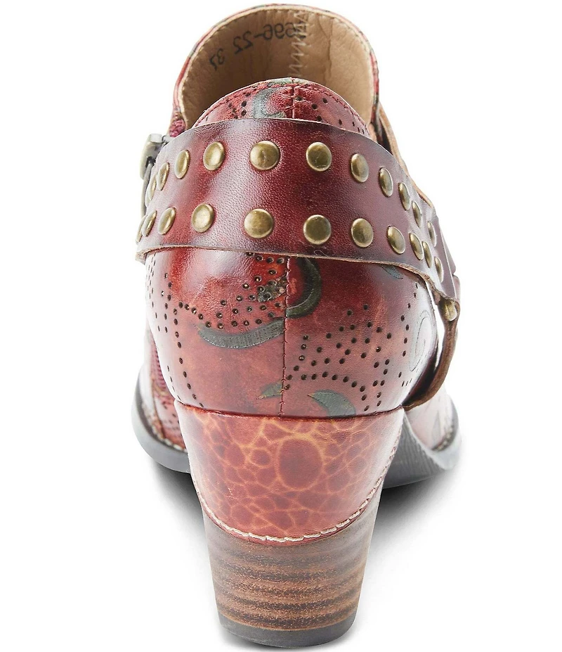 L'ARTISTE Kacielou Tooled Perforated Leather Studded Harness Hardware Shooties