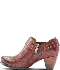 L'ARTISTE Kacielou Tooled Perforated Leather Studded Harness Hardware Shooties