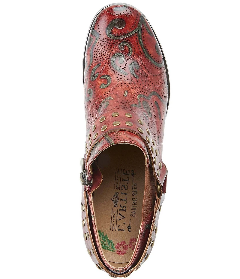 L'ARTISTE Kacielou Tooled Perforated Leather Studded Harness Hardware Shooties