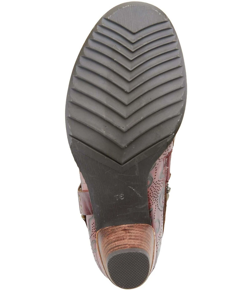 L'ARTISTE Kacielou Tooled Perforated Leather Studded Harness Hardware Shooties