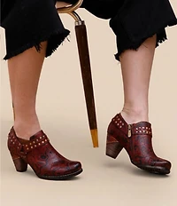L'ARTISTE Kacielou Tooled Perforated Leather Studded Harness Hardware Shooties