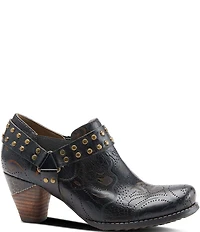 L'ARTISTE Kacielou Tooled Perforated Leather Studded Harness Hardware Shooties