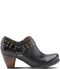 L'ARTISTE Kacielou Tooled Perforated Leather Studded Harness Hardware Shooties