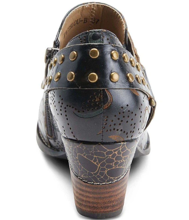 L'ARTISTE Kacielou Tooled Perforated Leather Studded Harness Hardware Shooties
