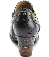 L'ARTISTE Kacielou Tooled Perforated Leather Studded Harness Hardware Shooties