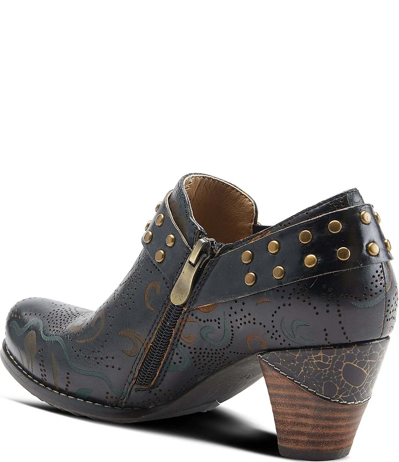 L'ARTISTE Kacielou Tooled Perforated Leather Studded Harness Hardware Shooties