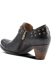 L'ARTISTE Kacielou Tooled Perforated Leather Studded Harness Hardware Shooties