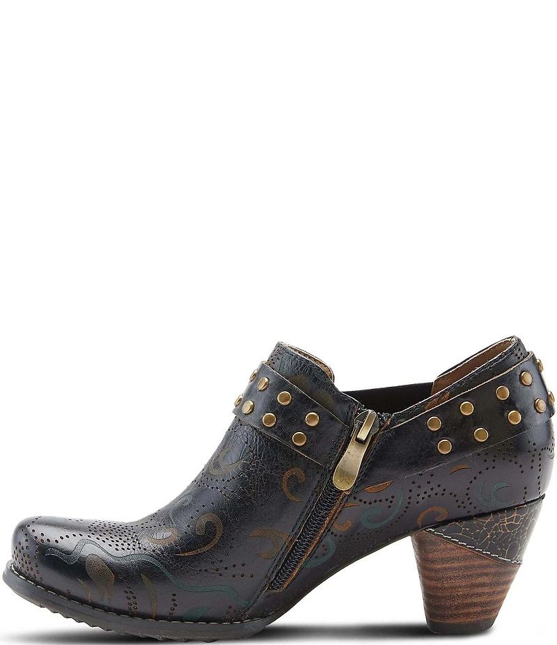 L'ARTISTE Kacielou Tooled Perforated Leather Studded Harness Hardware Shooties