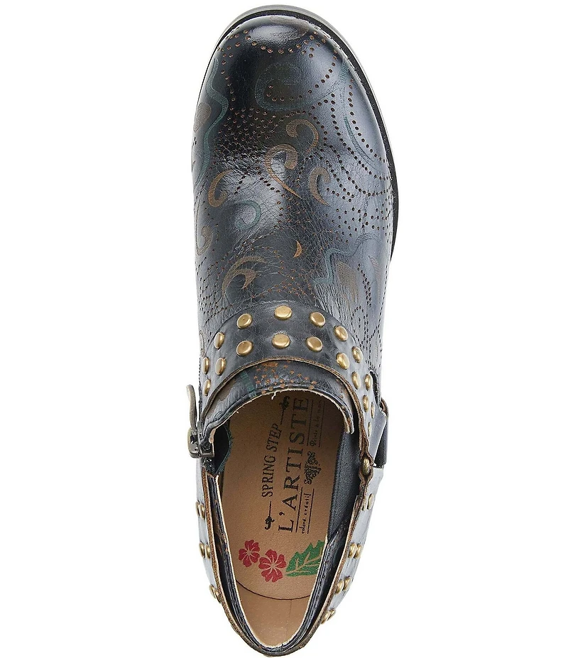 L'ARTISTE Kacielou Tooled Perforated Leather Studded Harness Hardware Shooties