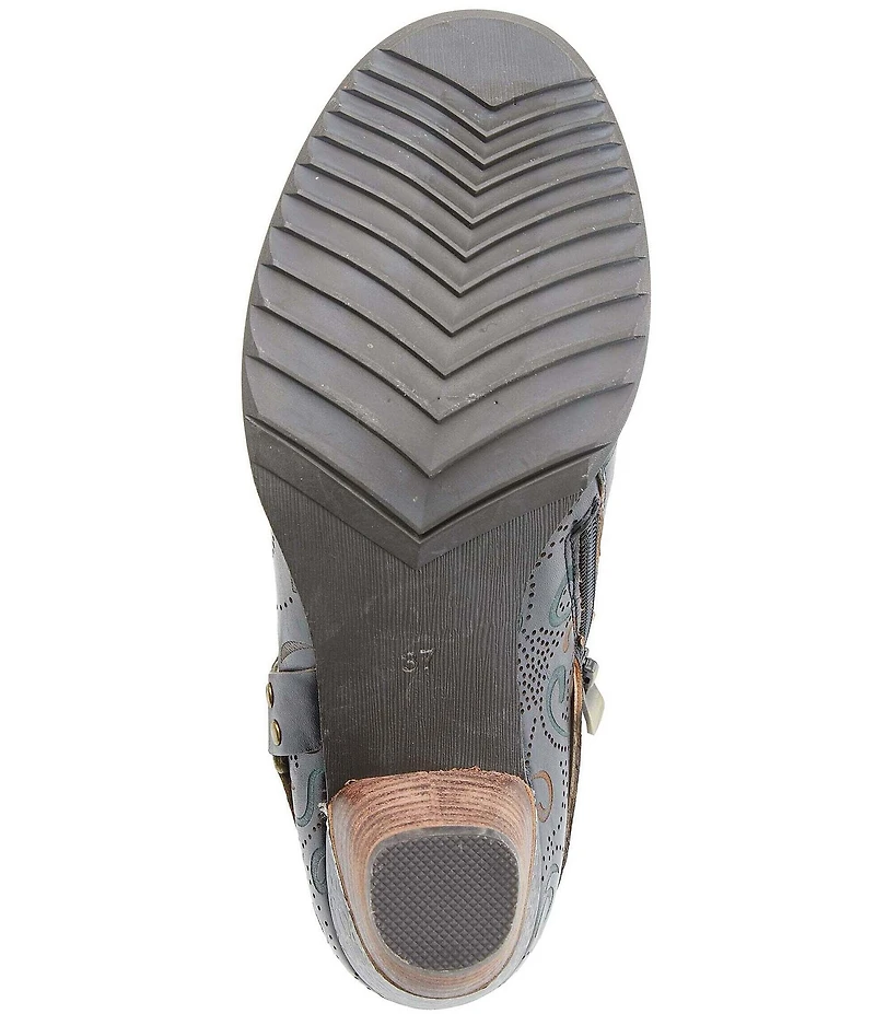 L'ARTISTE Kacielou Tooled Perforated Leather Studded Harness Hardware Shooties