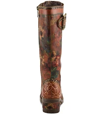 L'ARTISTE Kisha Floral Leather Lace Up Ornate Buckle Hardware Tall Boots