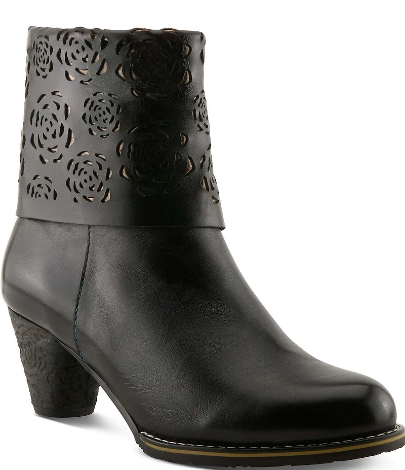 L'ARTISTE Kissofarose Floral Laser Cut Fold Over Leather Booties
