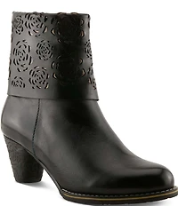 L'ARTISTE Kissofarose Floral Laser Cut Fold Over Leather Booties