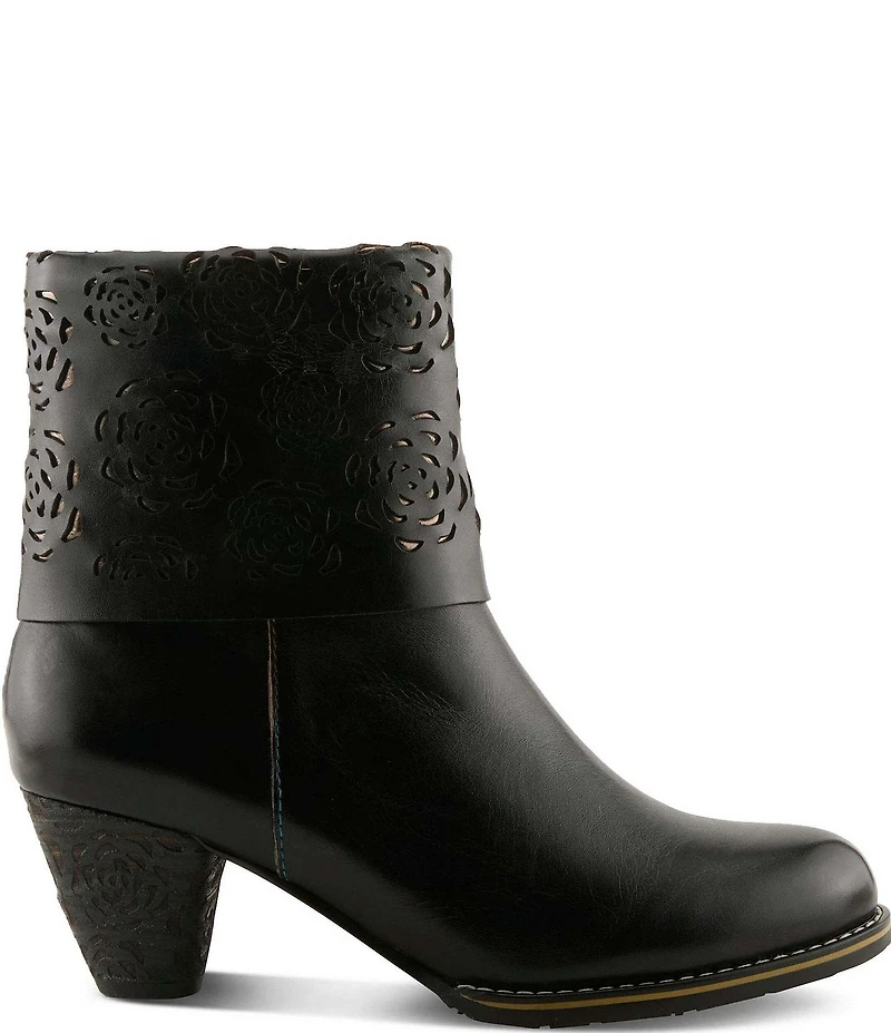 L'ARTISTE Kissofarose Floral Laser Cut Fold Over Leather Booties