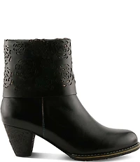 L'ARTISTE Kissofarose Floral Laser Cut Fold Over Leather Booties