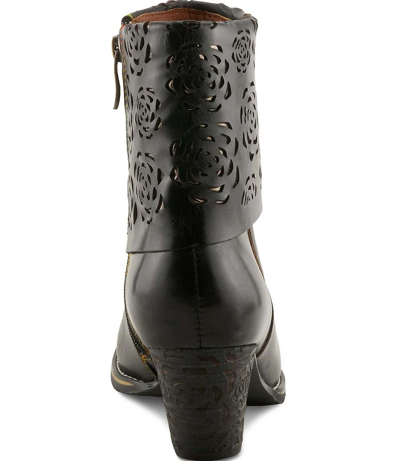 L'ARTISTE Kissofarose Floral Laser Cut Fold Over Leather Booties