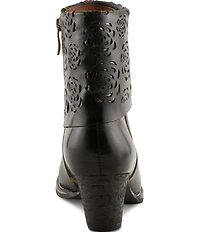 L'ARTISTE Kissofarose Floral Laser Cut Fold Over Leather Booties