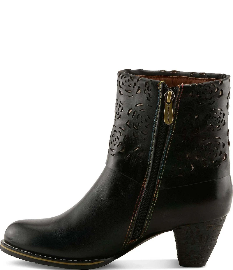 L'ARTISTE Kissofarose Floral Laser Cut Fold Over Leather Booties