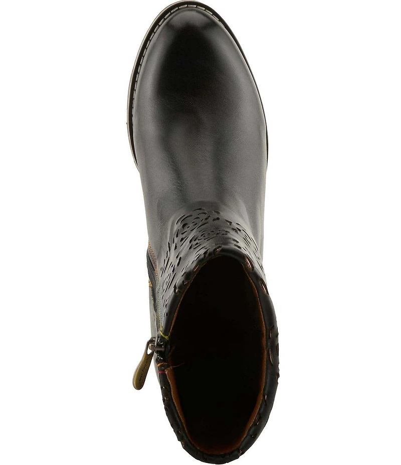 L'ARTISTE Kissofarose Floral Laser Cut Fold Over Leather Booties
