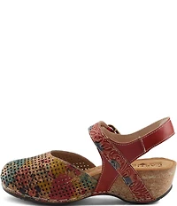 L'ARTISTE Koraline Perforated Floral Print Leather Ankle Strap Shoes