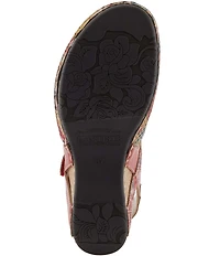 L'ARTISTE Koraline Perforated Floral Print Leather Ankle Strap Shoes