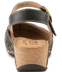 L'ARTISTE Koraline Perforated Floral Print Leather Ankle Strap Shoes