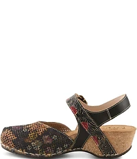 L'ARTISTE Koraline Perforated Floral Print Leather Ankle Strap Shoes