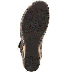 L'ARTISTE Koraline Perforated Floral Print Leather Ankle Strap Shoes