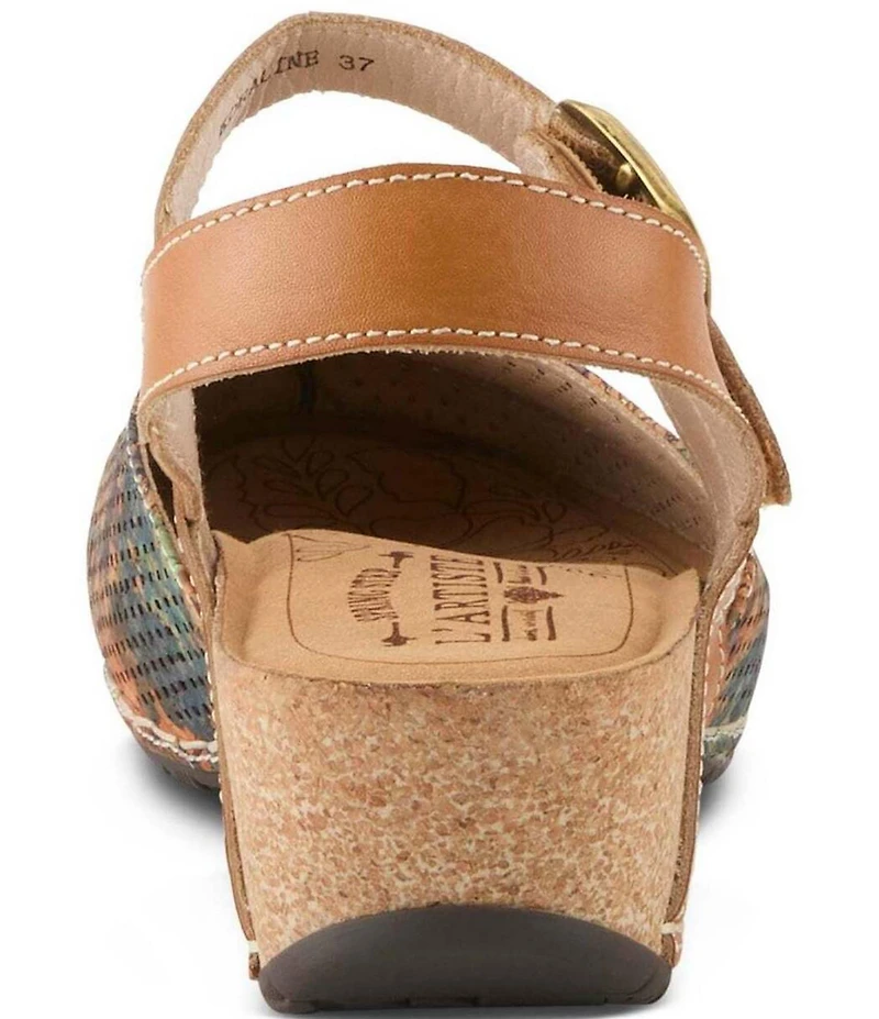 L'ARTISTE Koraline Perforated Floral Print Leather Ankle Strap Shoes