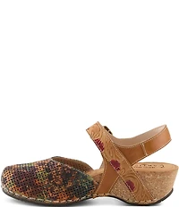 L'ARTISTE Koraline Perforated Floral Print Leather Ankle Strap Shoes