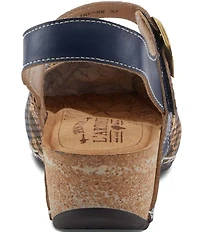 L'ARTISTE Koraline Perforated Floral Print Leather Ankle Strap Shoes