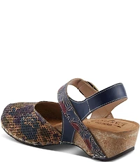 L'ARTISTE Koraline Perforated Floral Print Leather Ankle Strap Shoes